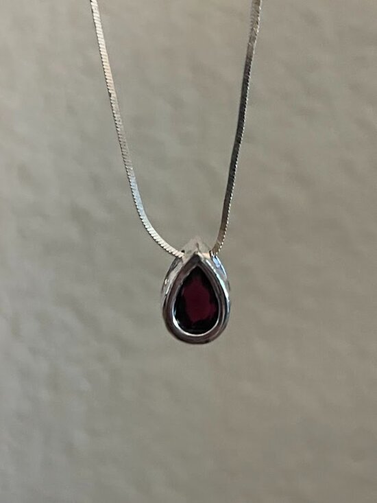 Jewelry - 925 Sterling Silver Dark Amethyst Teardrop Pendant Necklace Italy